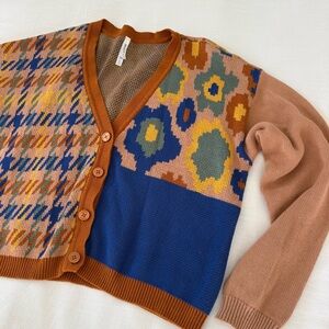 RVCA Colorblock Patterned Cardigan - 100 % cotton. Womens L